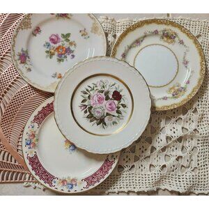 4- Mismatched Gold Edge Fine China Dessert Cake Plates ~6.25" Porcelain